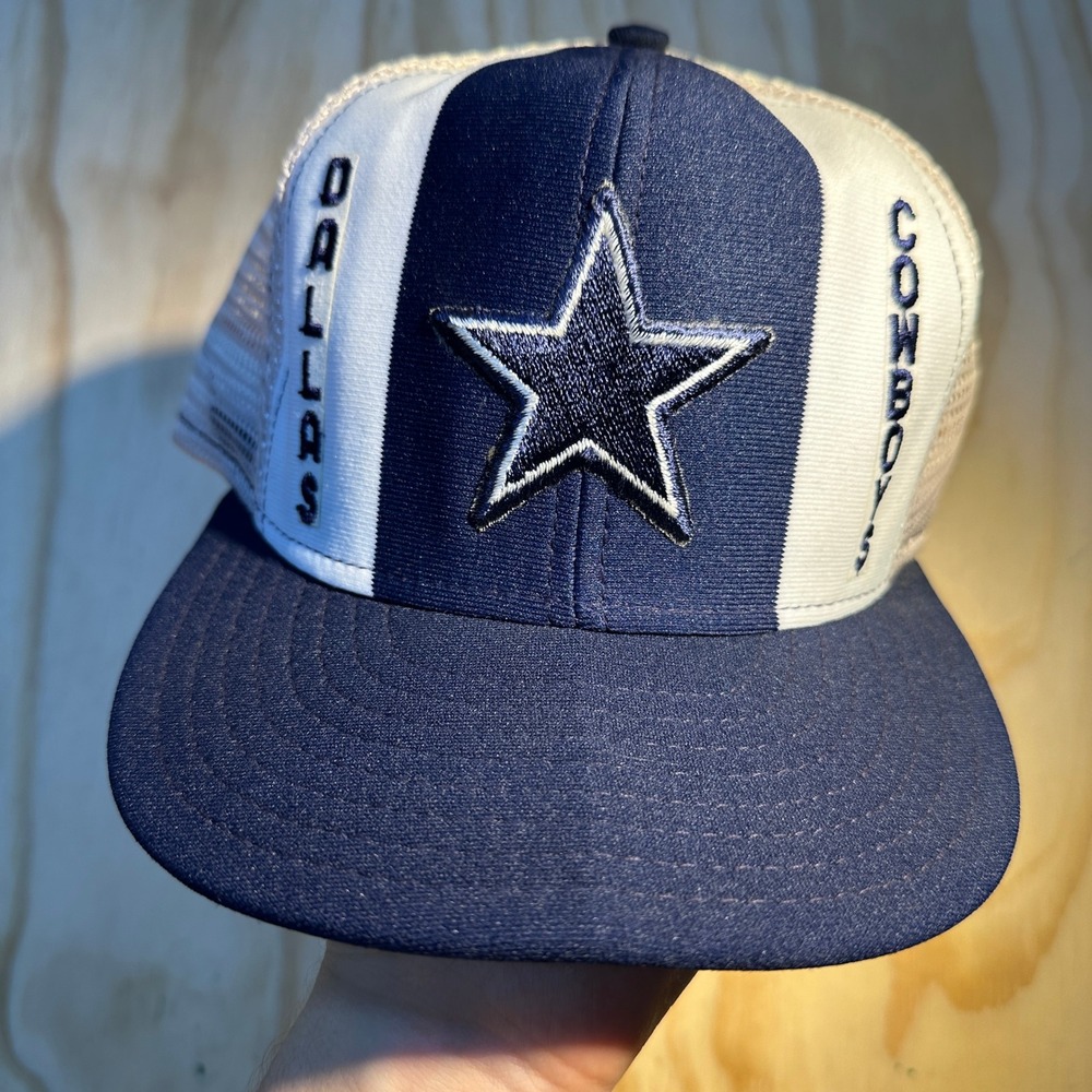 Vintage AJD Dallas Cowboys Lucky Stripes Trucker Hat Navy White Snapback USA